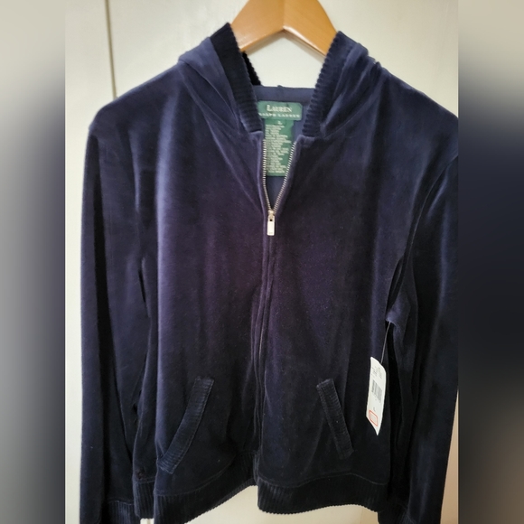NWT Lauren Ralph Lauren Velour Full Zip Jacket Sz L - Picture 1 of 3